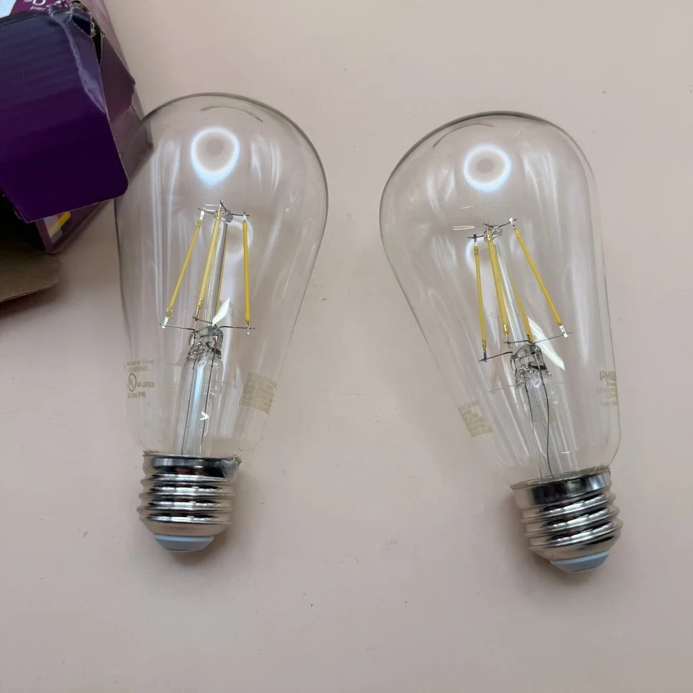 Pack of 2 Philips LED Vintage Flicker-Free Clear Straight ST19 Dimmable, Eyecom